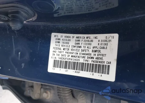 2015 Honda Accord Lx from USA, damaged, VIN 1HGCR2F32FA104025